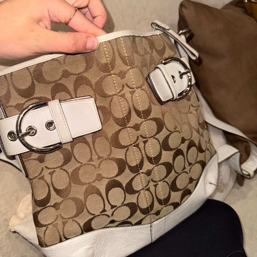 Coach Brown and White Designer Tote Bag